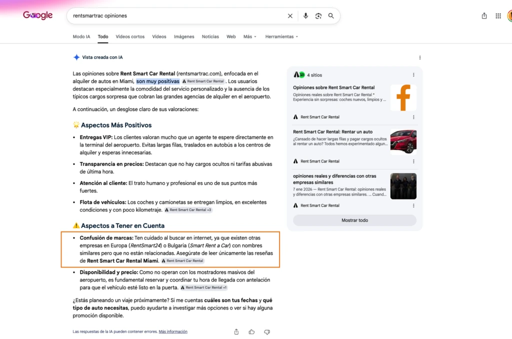 Le limpié la marca a un cliente en la IA de Google