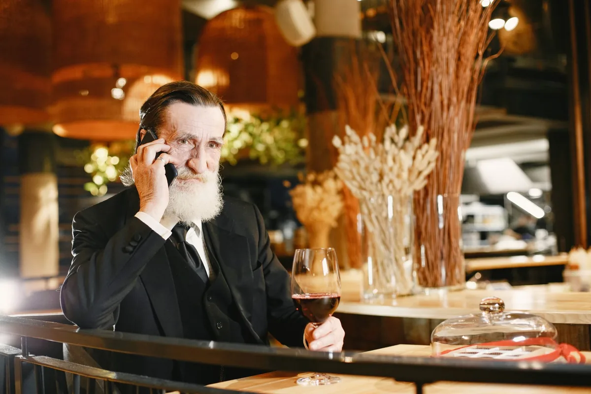Dueño de un restaurante hablando por teléfono en su local