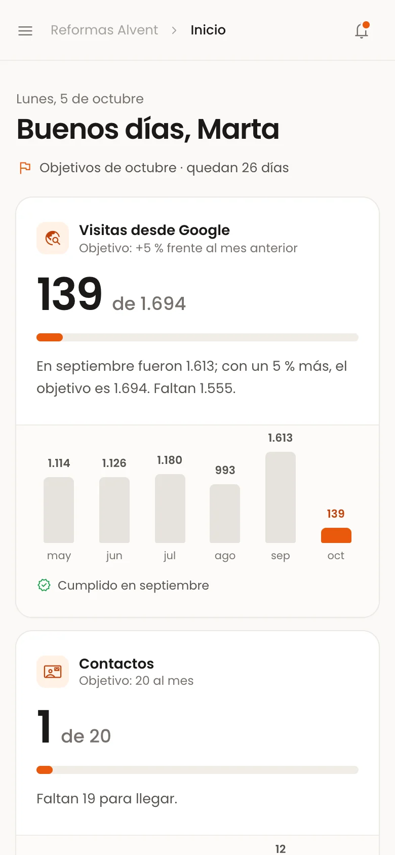 Inicio del portal en el móvil
