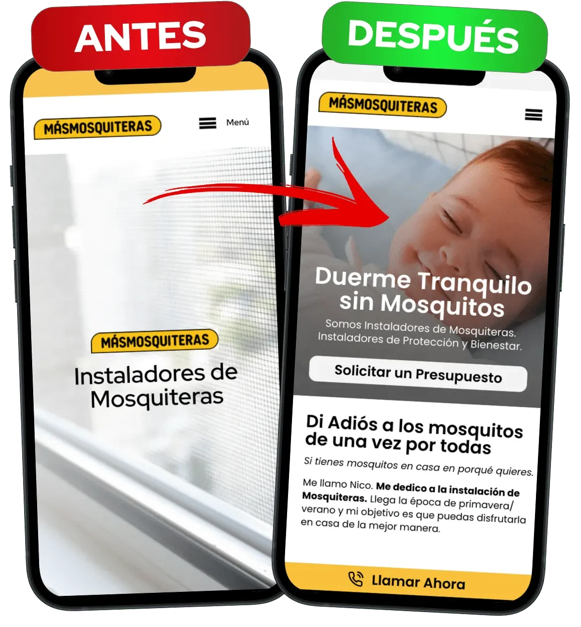 Antes y después de un rediseño web en el móvil