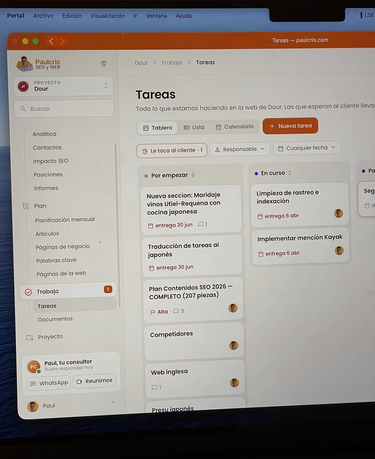 Portal del cliente: tareas