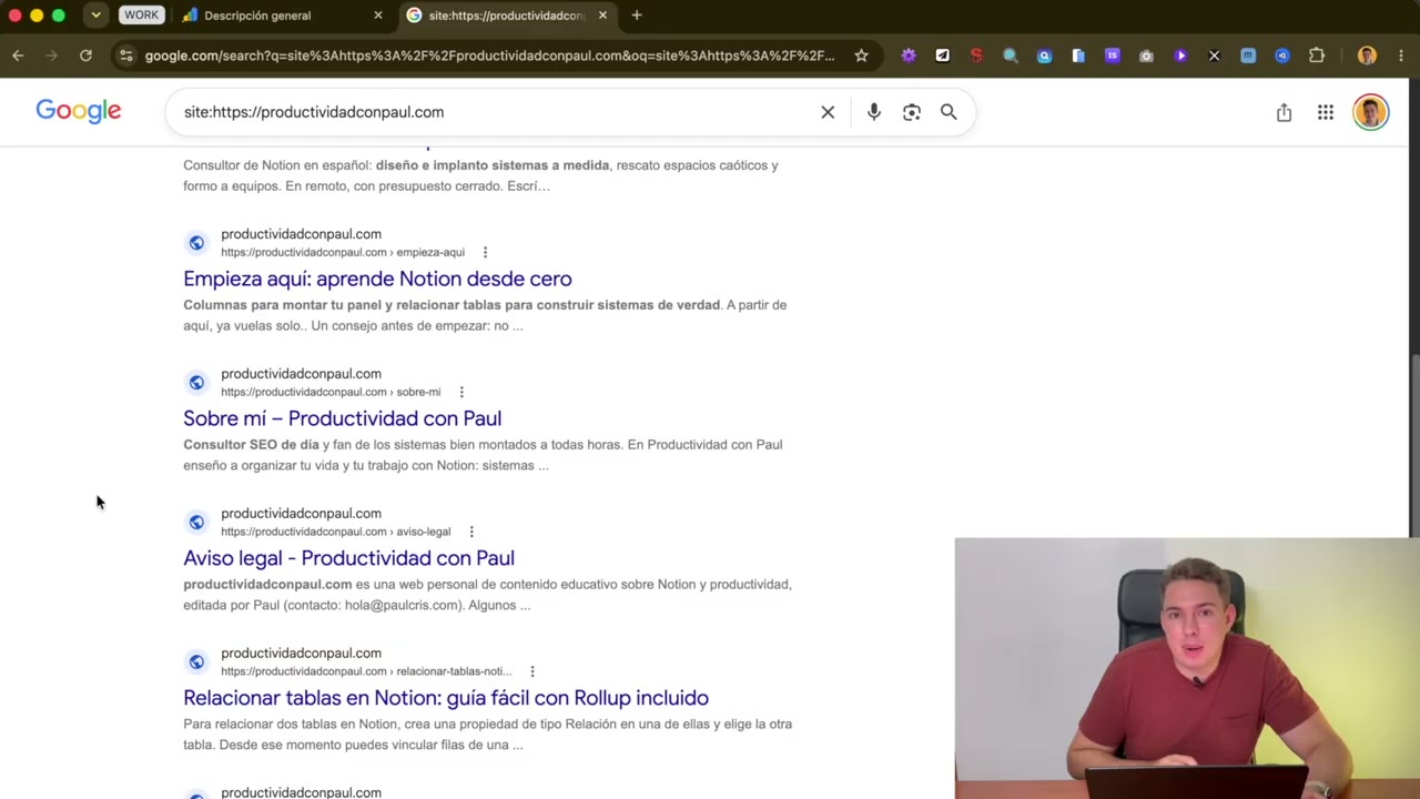 Resultados del comando site: en Google mostrando las URLs indexadas de un dominio