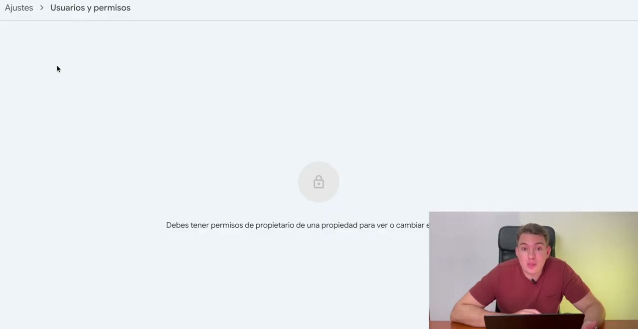 Mensaje de Search Console indicando que hacen falta permisos de propietario para cambiar los usuarios