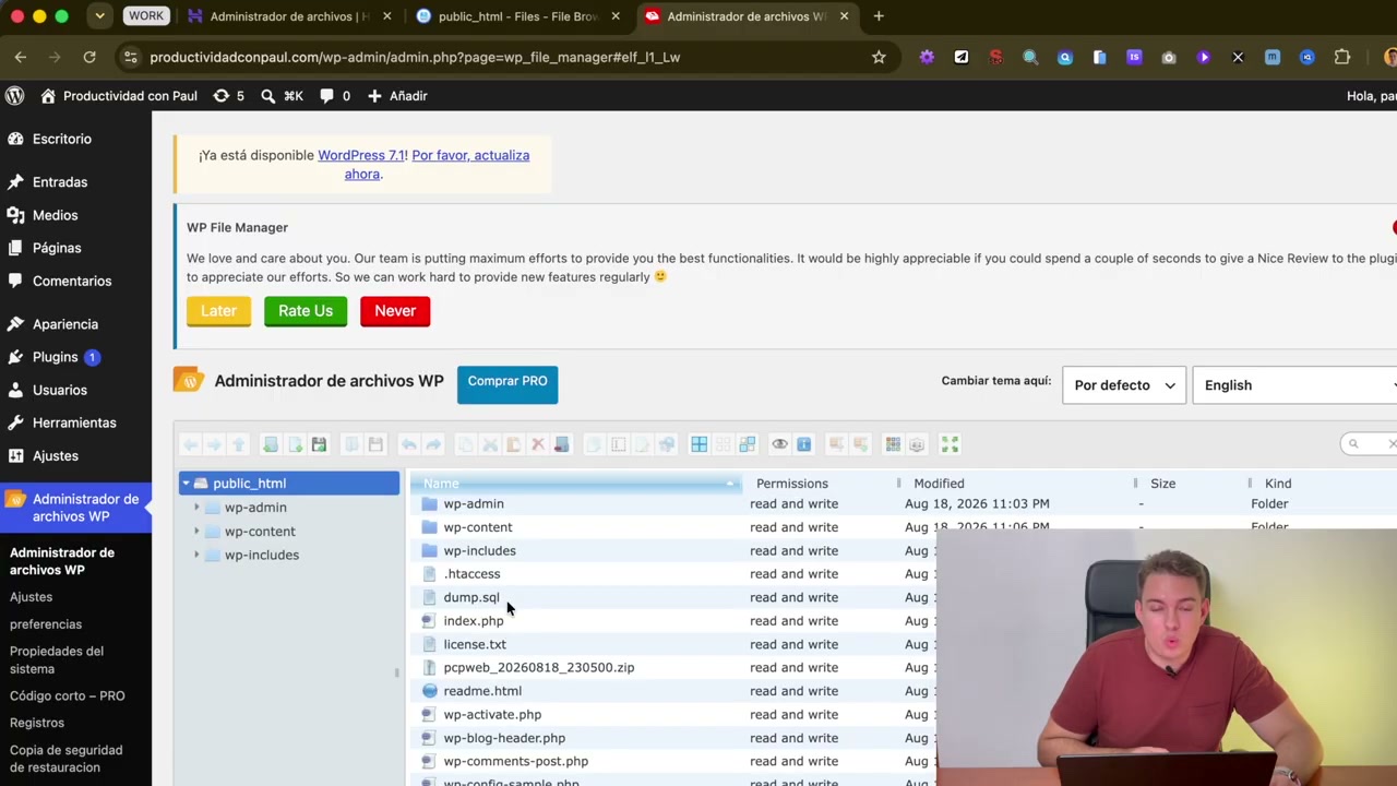 Administrador de archivos de WordPress subiendo el archivo de verificación a la carpeta public_html
